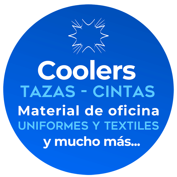 Coolers, tazas, cintas, material de oficina, uniformes y textiles